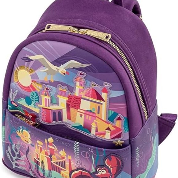 Loungefly Disney Little Mermaid Ariel Castle Mini Backpack AND wallet - Picture 5 of 9